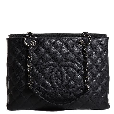 chanel caviar shoulder tote black|CHANEL Caviar Quilted Grand Shopping Tote GST Black.